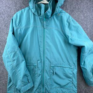 Eddie Bauer Rain Wind Jacket Women's Medium Blue Full Zip Hooded Polyester Nylon